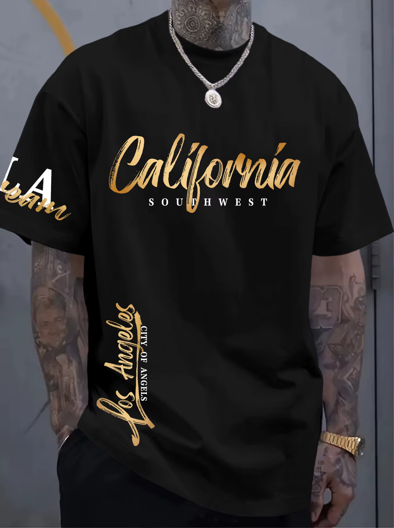 T-shirt pour homme, style américain décontracté avec imprimé « Los Angeles » la ville des anges, mod