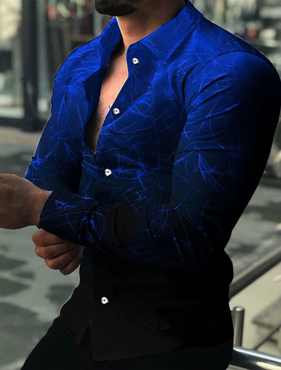Chemise graphique à manches longues pour hommes, nickel é géométrique, impression 3D colorée, bouton