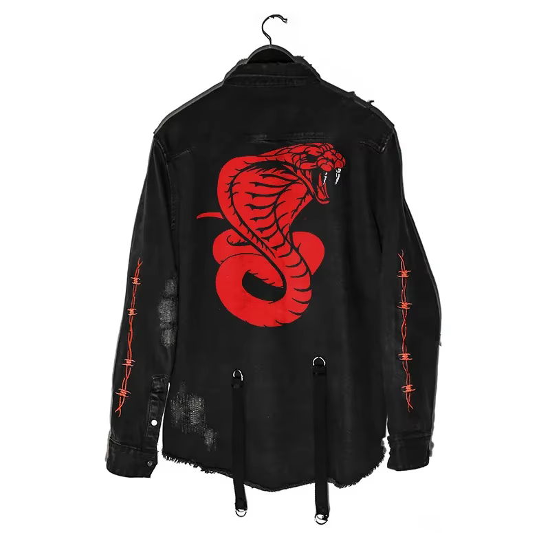 Harajuku gothique démon chasseur crâne noir Denim veste hommes Rock Punk métal lourd sweat Sudadera 