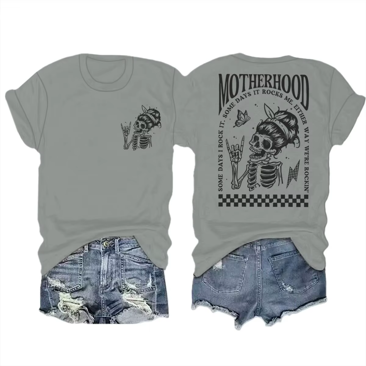T-shirts de maternité vintage Skeleton Rock Mama Life Streetwear décontractés à manches courtes pour