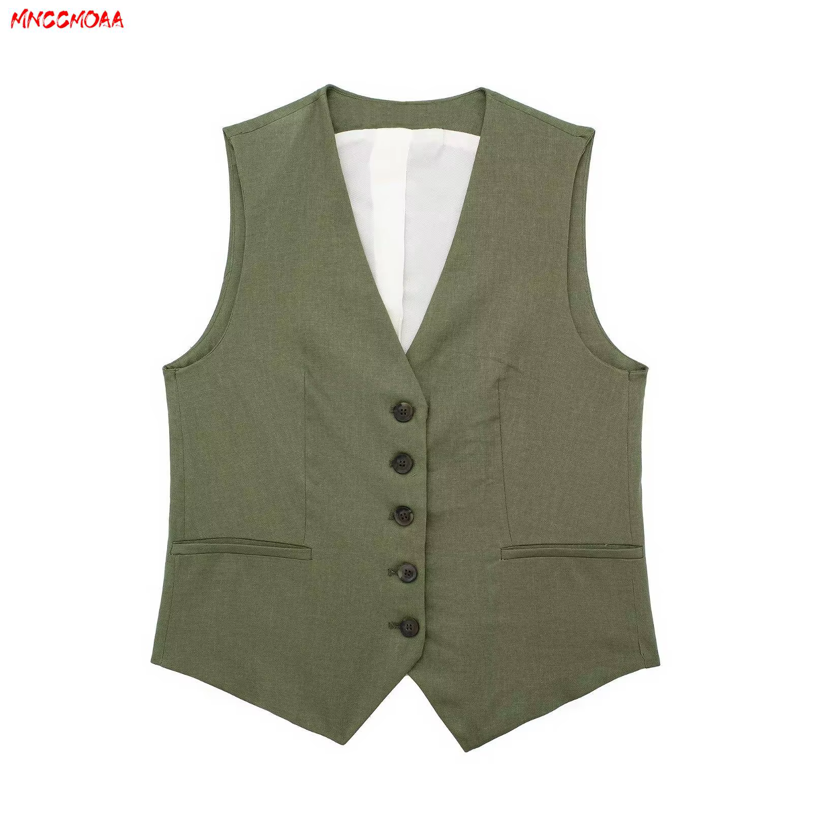 MNCCMOAA nouvelle mode lin mince col en V sans manches gilet et ensemble short et haut été bureau da