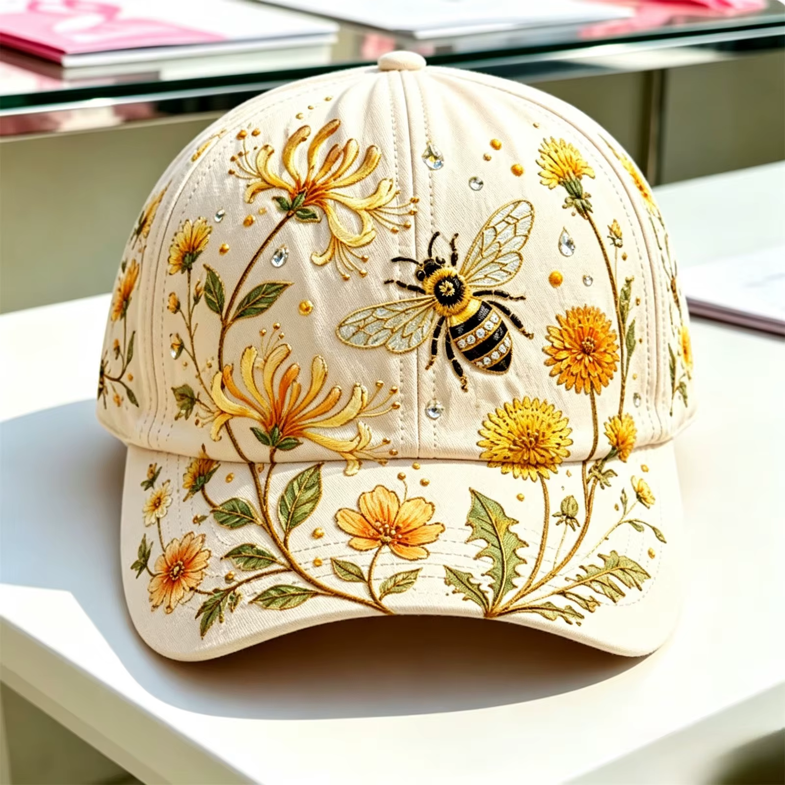 Casquette de jardin brodée à la main, motif floral, réglable, confortable pour le jardinage et l'usa