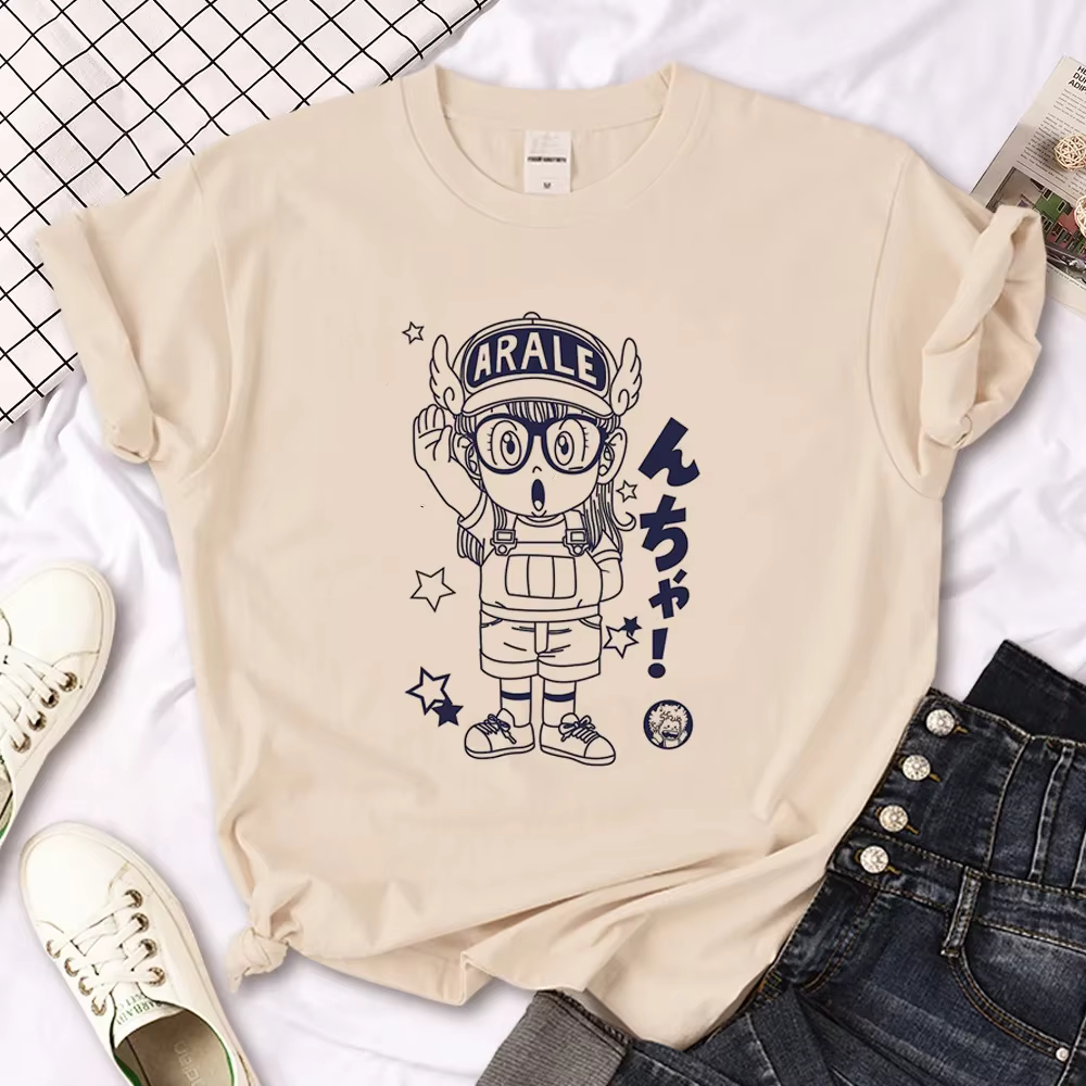T-shirt Arale pour femmes, design japonais, tee-shirt pour filles, style Harajuku, col rond, manches