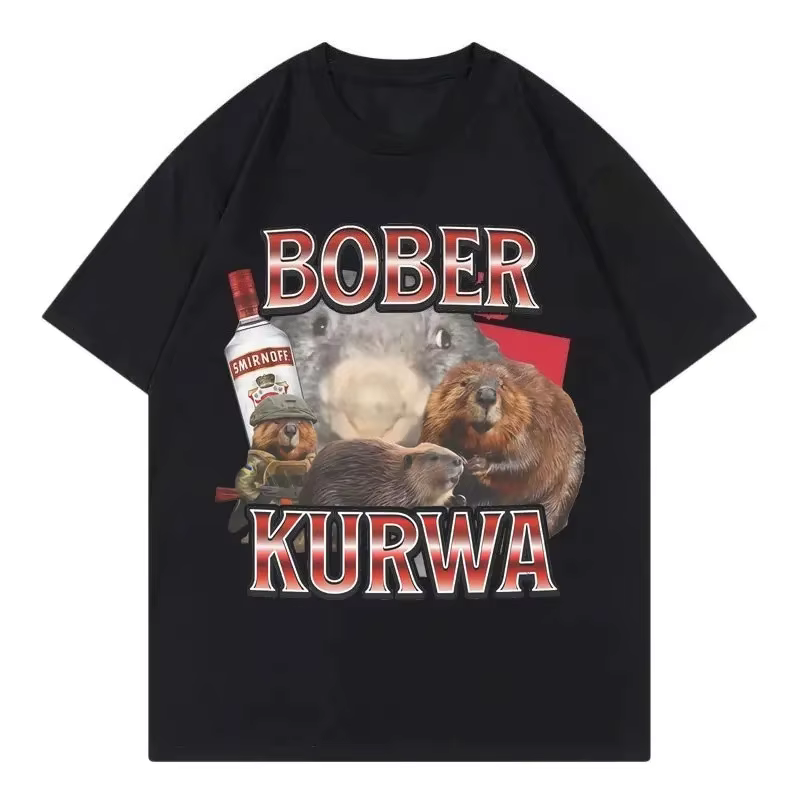 T-shirt Homme Graphique Y2K à Manches Courtes et Col Rond – Motif Souris Amusante Bober Kurwa