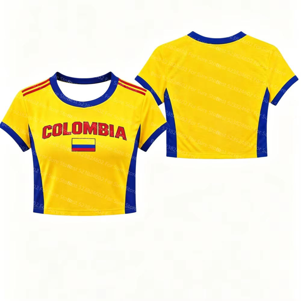 T-shirt pour femme, crop top de football, décontracté, été, manches courtes, maillot de football, ma