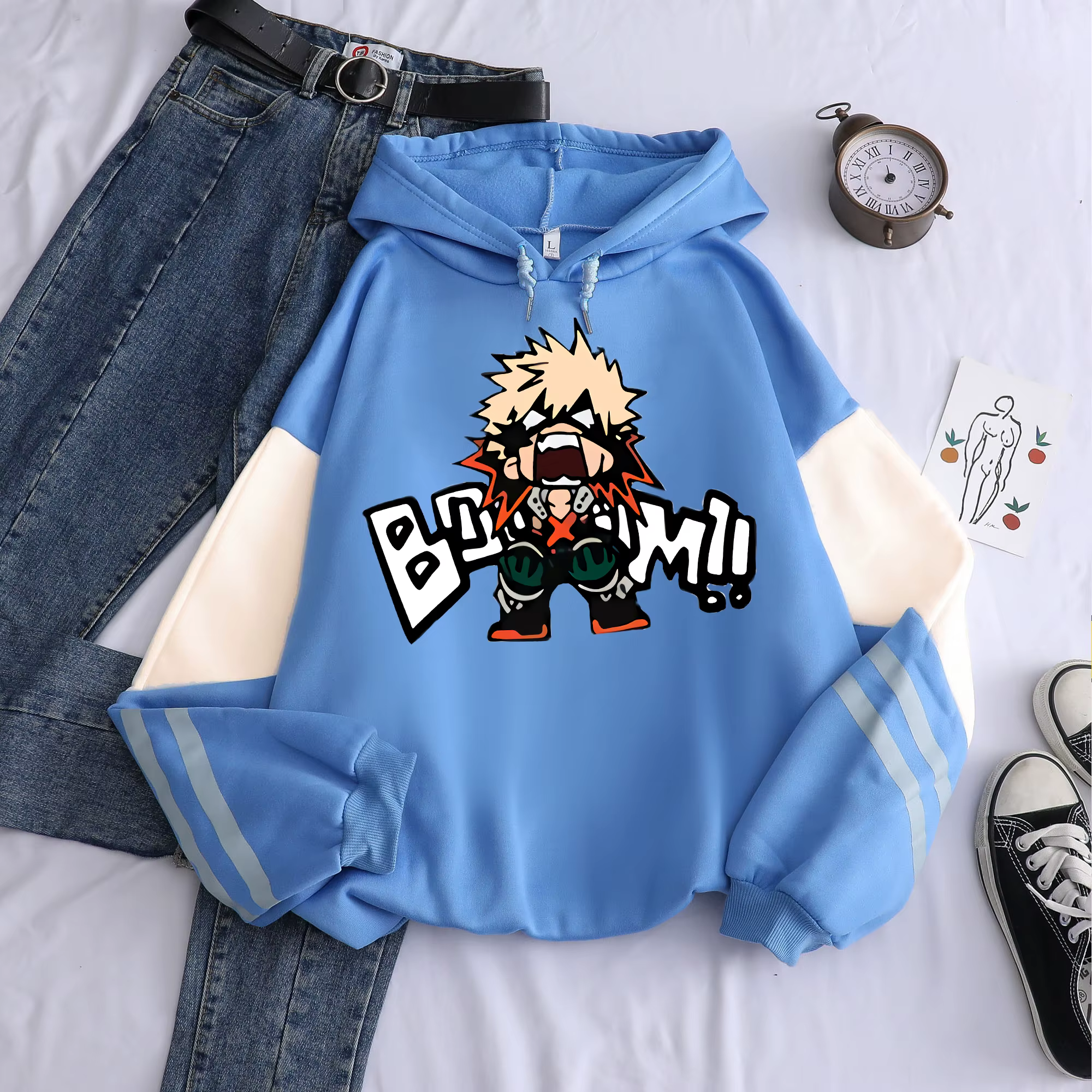 Sweat-shirt à capuche pour hommes et femmes, imprimé graphique My Hero Academia Bakugo Katsuki, surd