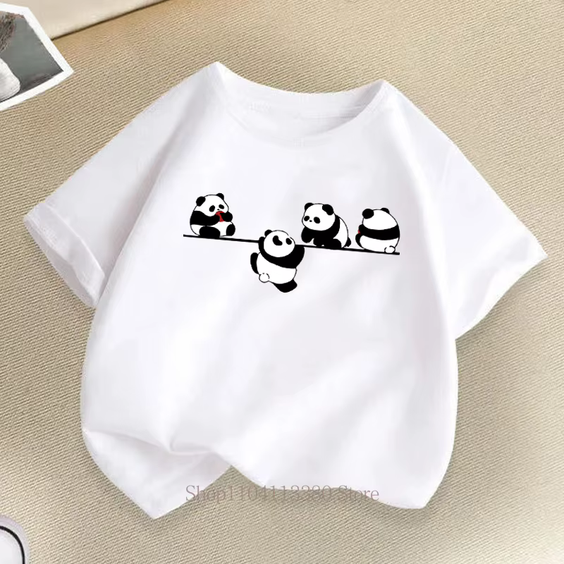 T-shirts imprimés avec motif Panda pour enfants, garçons et filles, hauts colorés décontractés à la 