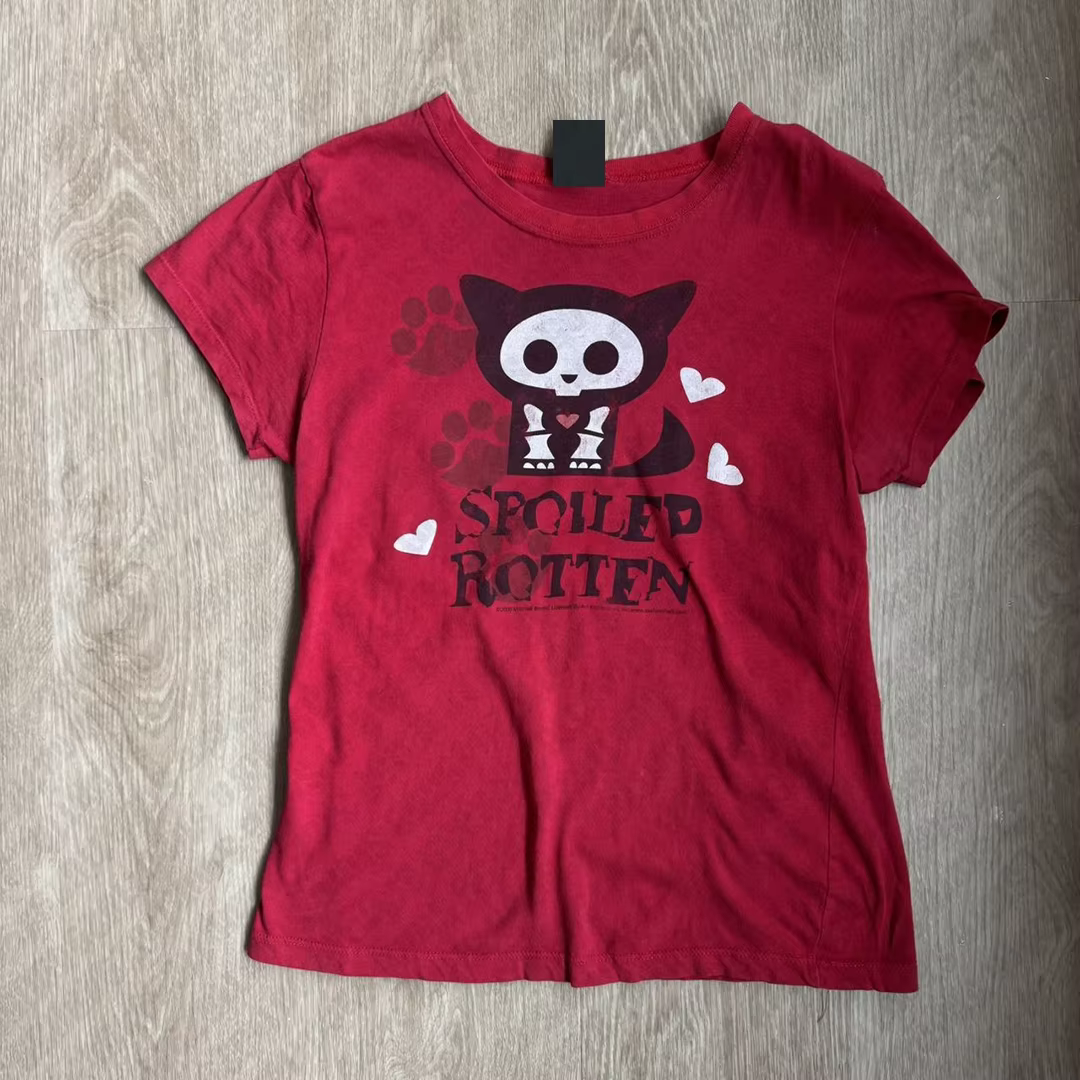 Gothique Streetwear Grunge Vintage Esthétique Femmes Lettre Imprimé Décontracté Lâche Manches Courte