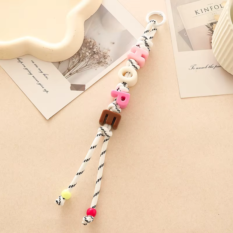 Porte-clés en acrylique avec nom de lettre personnalisé, mignon, corde tressée, lanière, accessoires
