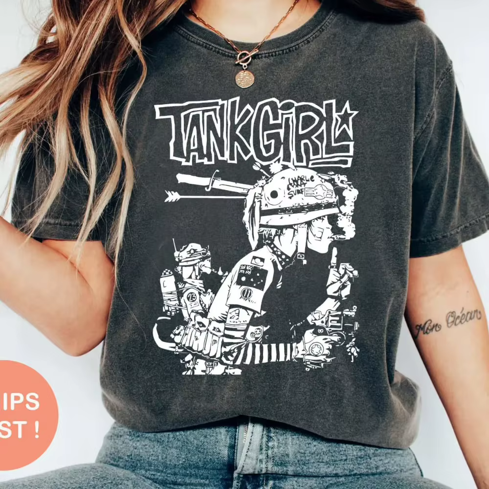T-shirt Tank Girl, T-shirt à motifs, style bande dessinée, mode des années 90, style rétro, cadeau o