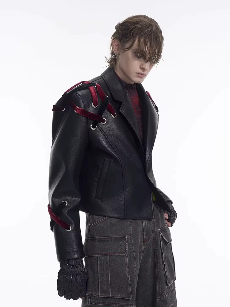 Mauroicardi printemps automne surdimensionné Cool noir Pu veste en cuir hommes épaulettes à manches 