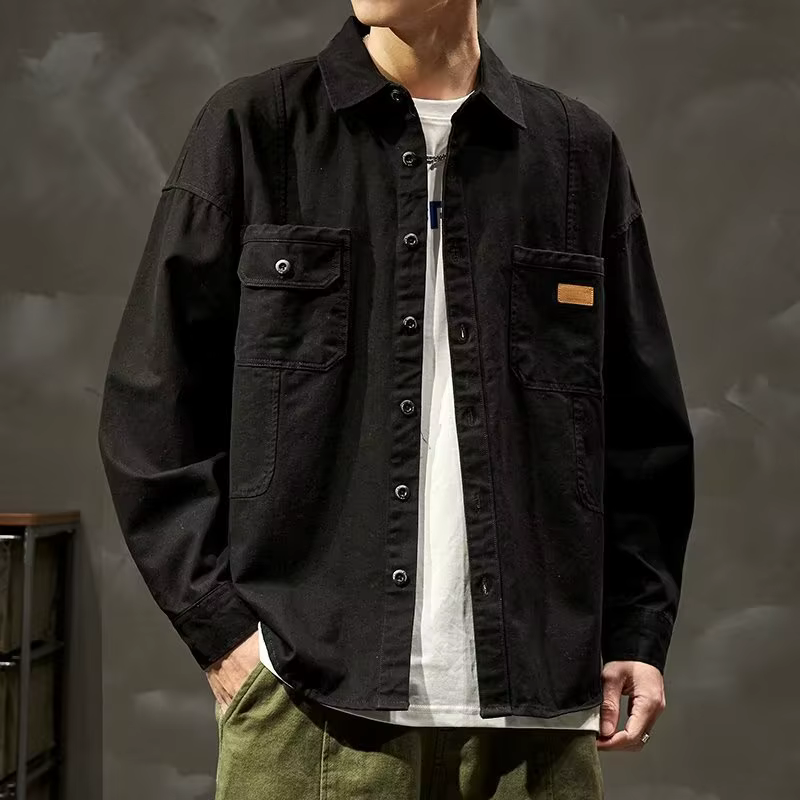 Chemise de travail américaine vintage pour hommes, 100% coton, manches longues, décontracté, surdime