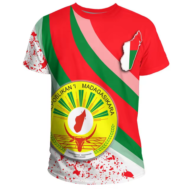 Madagascar Drapeau 3D Imprimé T-shirts Hommes Casual Football À Manches Courtes T-shirts Enfants Spo