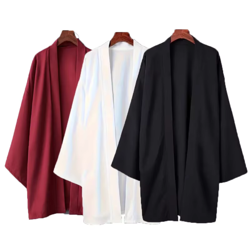 Cardigan à manches longues pour hommes, couleur unie, chemise Kimono longue, vêtements traditionnels