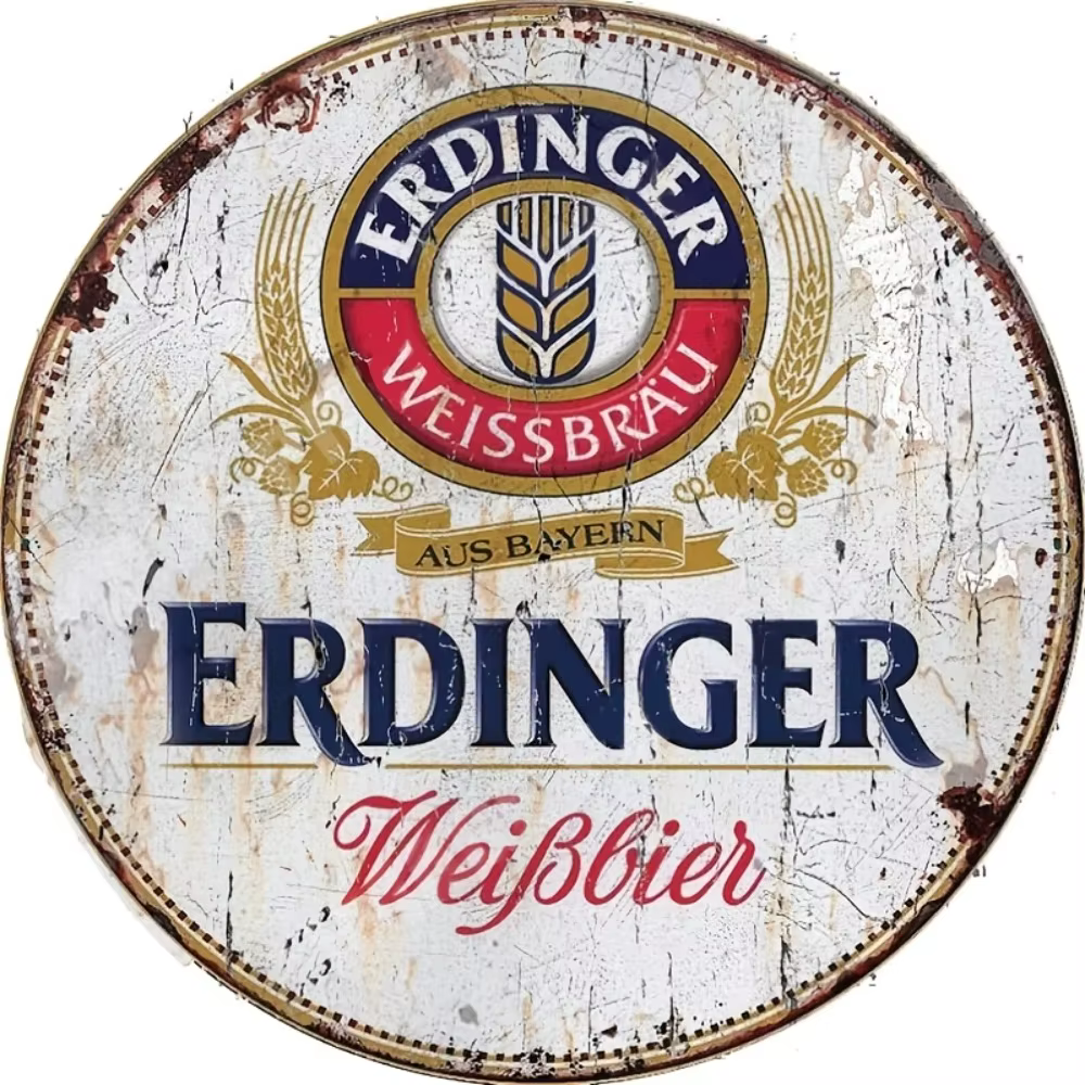 Panneau rond en aluminium vintage Erdinger Beer - 1 pièce, décoration durable et imperméable, à susp