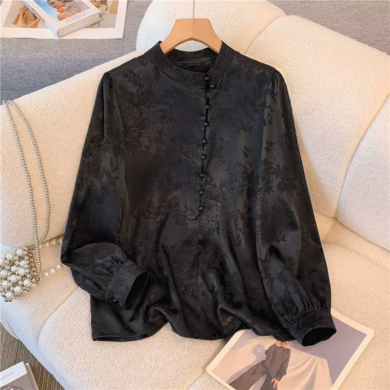 Chemisiers de style chinois à manches longues pour femmes, chemises de simplicité, col montant, gren