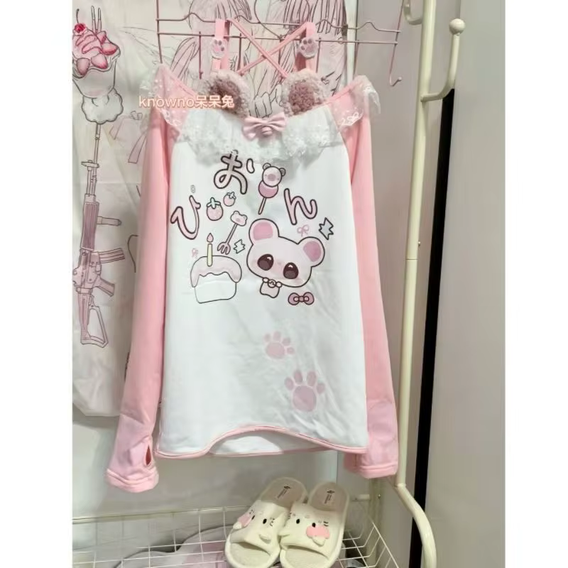 T-shirt imprimé Anime Kawaii Arcane pour femme, nouvelle collection automne, rose, à manches longues