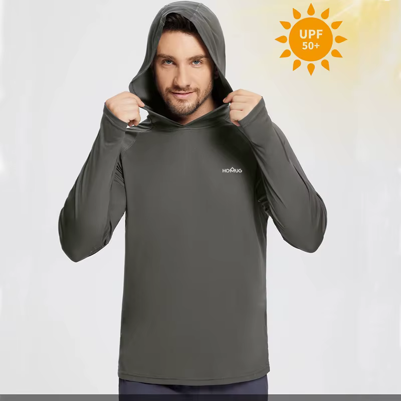 Sweat à capuche pour hommes Protection solaire UPF50 + T-Shirt à manches longues chemise de cyclisme