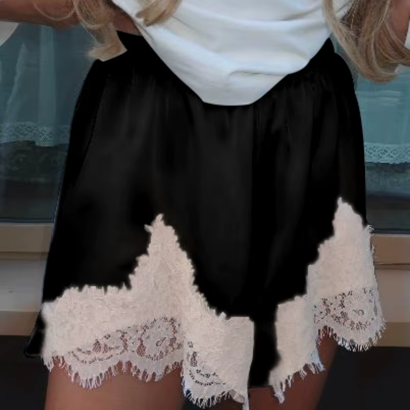 Y2k Coquette Lounge Slip Pyjama Short Français Culotte Femmes Satin Soie Short Vintage Dentelle Garn