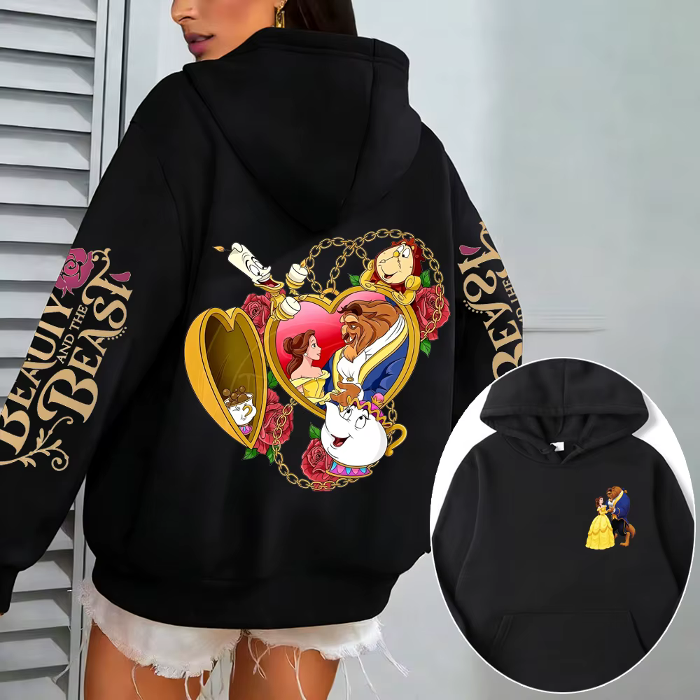 Sweat-shirt à capuche La Belle et la Bête pour homme, pull décontracté pour femme, dessin animé, nou