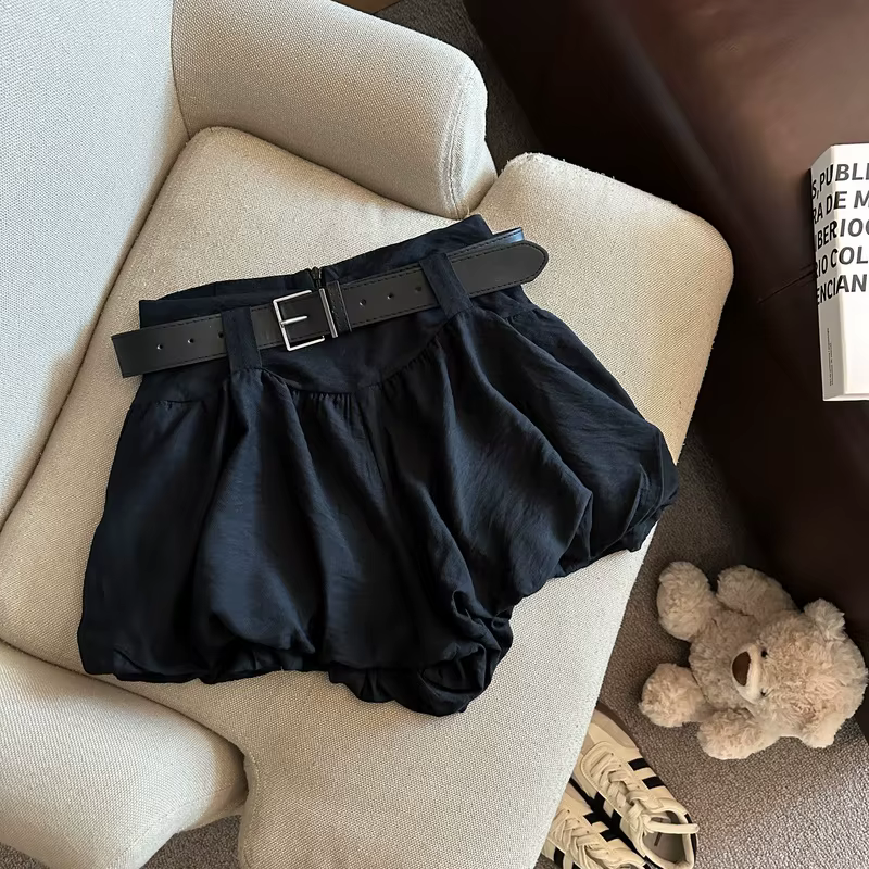 MEXZT Streetwear ceinture Shorts femmes mode noir taille haute bourgeon Shorts été coréen blanc Desi