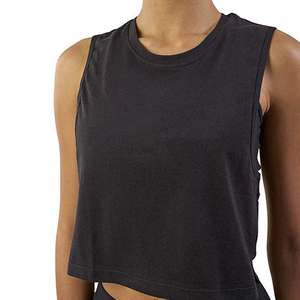 T-shirt de yoga en coton à manches courtes pour femmes, haut court, chemises d'entraînement, vêtemen