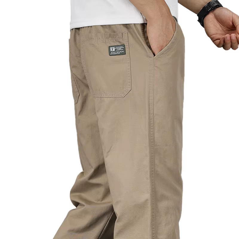 Grande taille hommes pantalons décontractés coupe décontractée coton pantalon taille élastique cordo