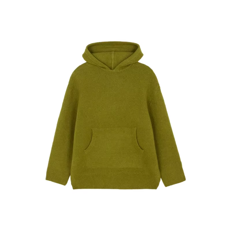Manteau à capuche en tricot pour femmes, manches longues, poche avant et coupe décontractée, haut dé