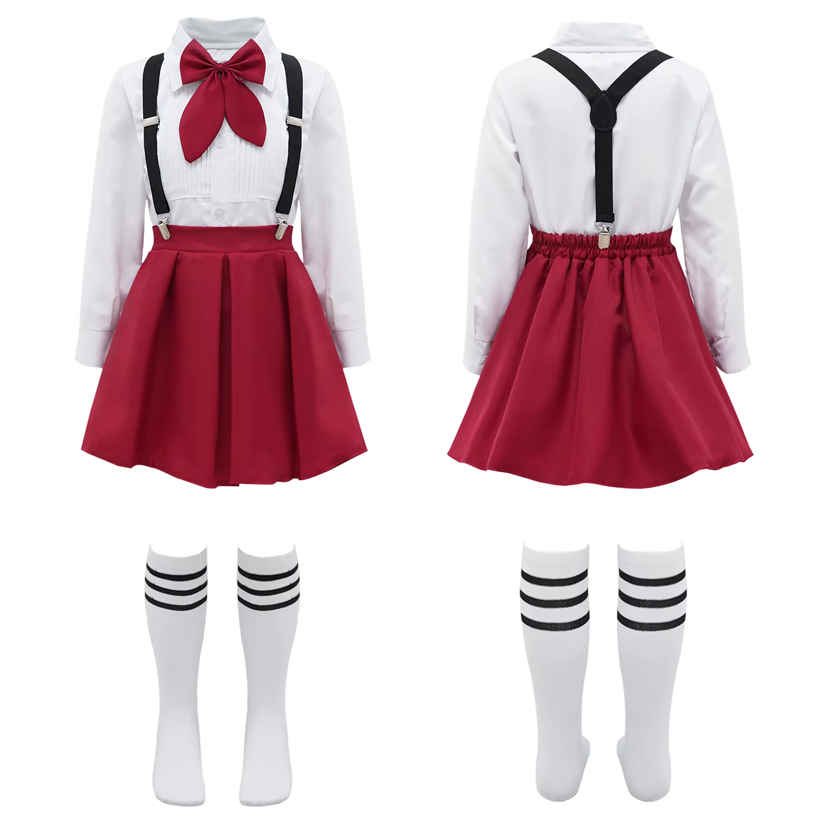 Tenues de chorale pour enfants filles, uniforme scolaire, chemise à nœud papillon avec jupe à bretel