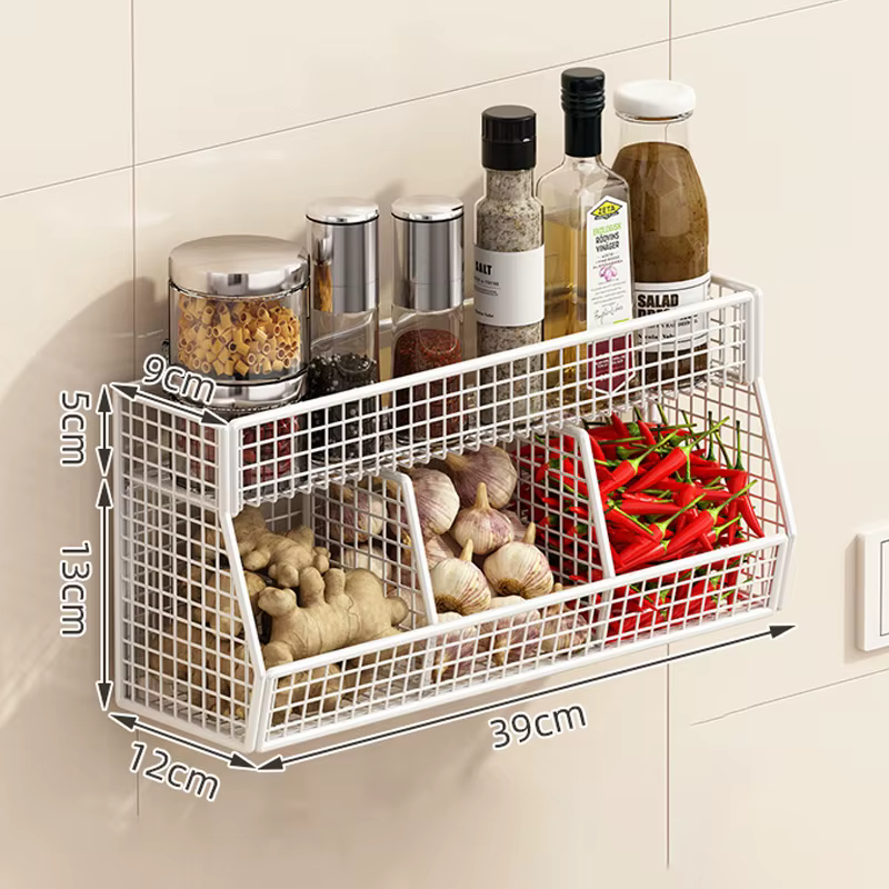 Étagère de rangement de cuisine à trois compartiments, fixation murale sans vis, article de rangemen