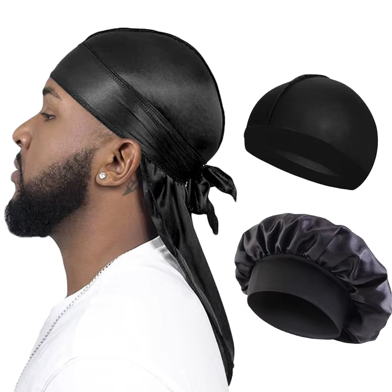 Durag-Turban en Satin Soyeux à Longue Queue pour Homme, Bonnet artificiel astique pour Perruque, 3 P