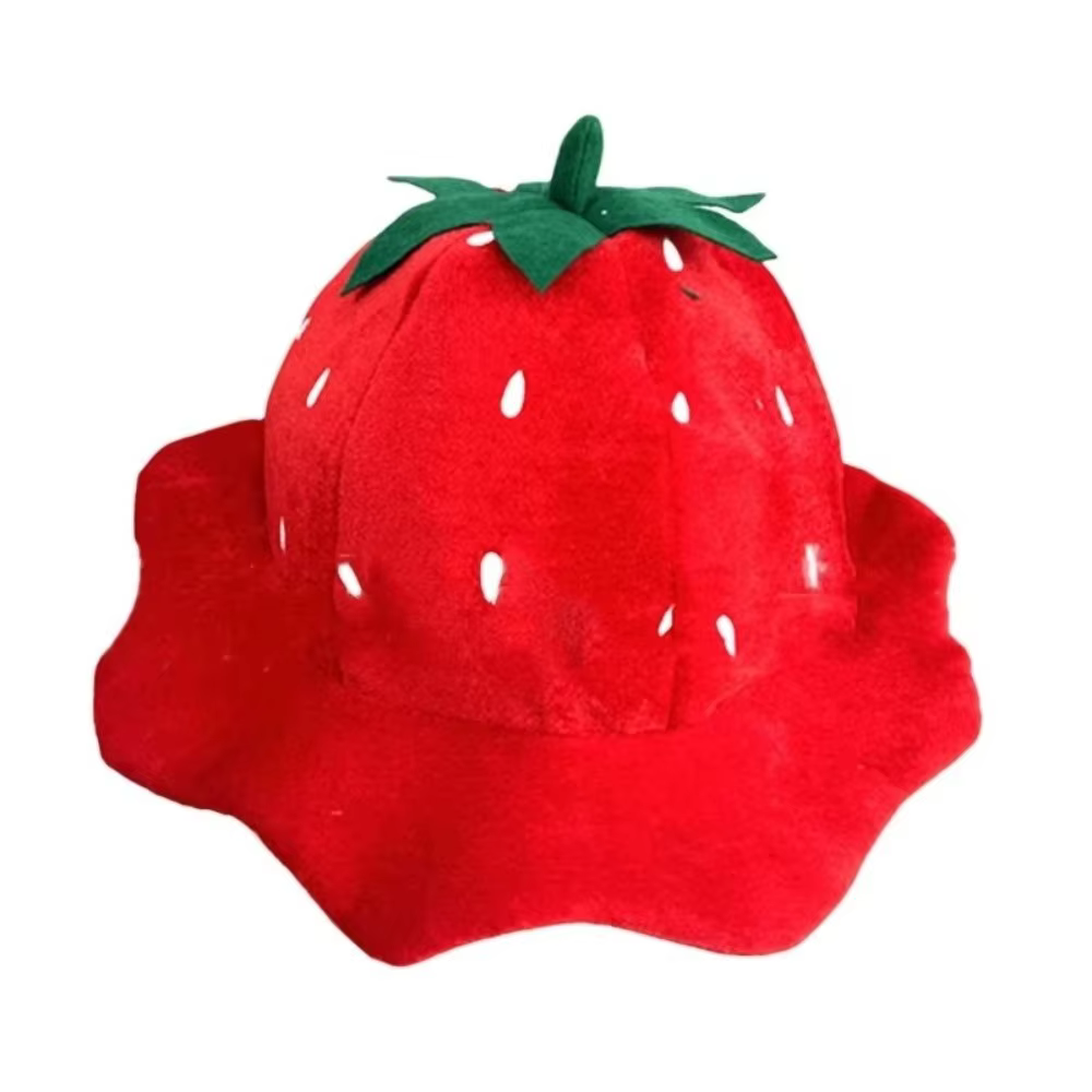 Chapeau en peluche fraise mignon de dessin animé, bonnet d'hiver chaud unisexe, couvre-chef rouge fr