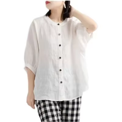 Chemise en coton et lin pour femmes, grande taille, Vintage artistique, coupe ample, amincissante, m