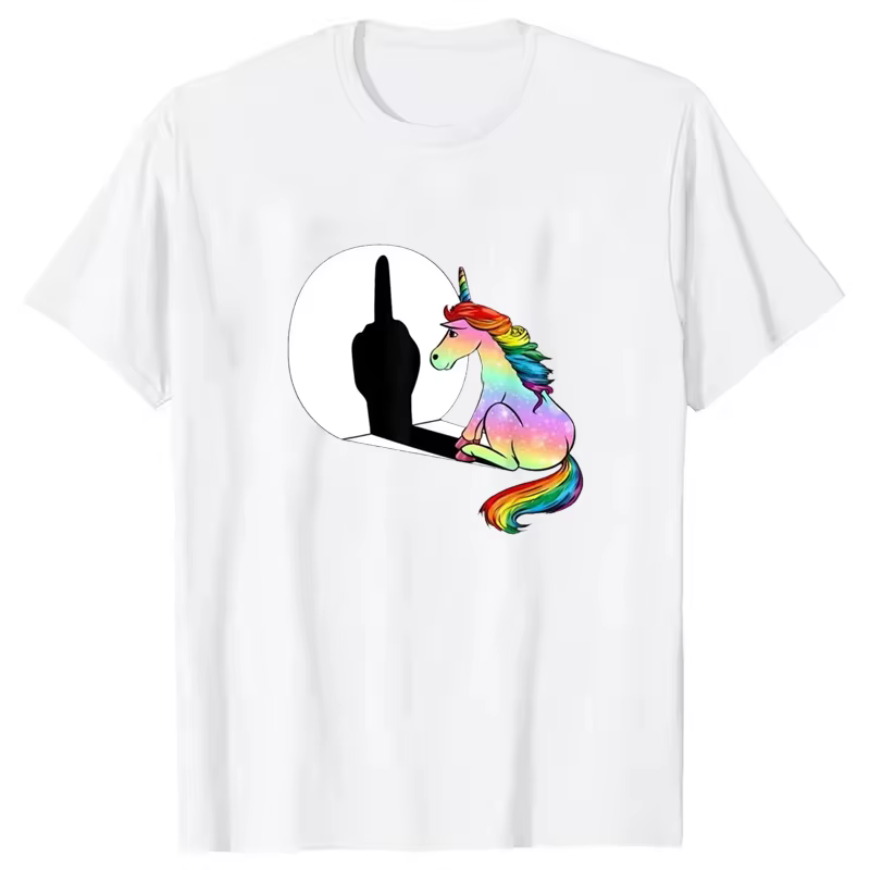 T-shirt Unicorne Doigt d'honneur pour Femme et Homme, Streetwear, Vêtements Anime, Quatre Saisons, T