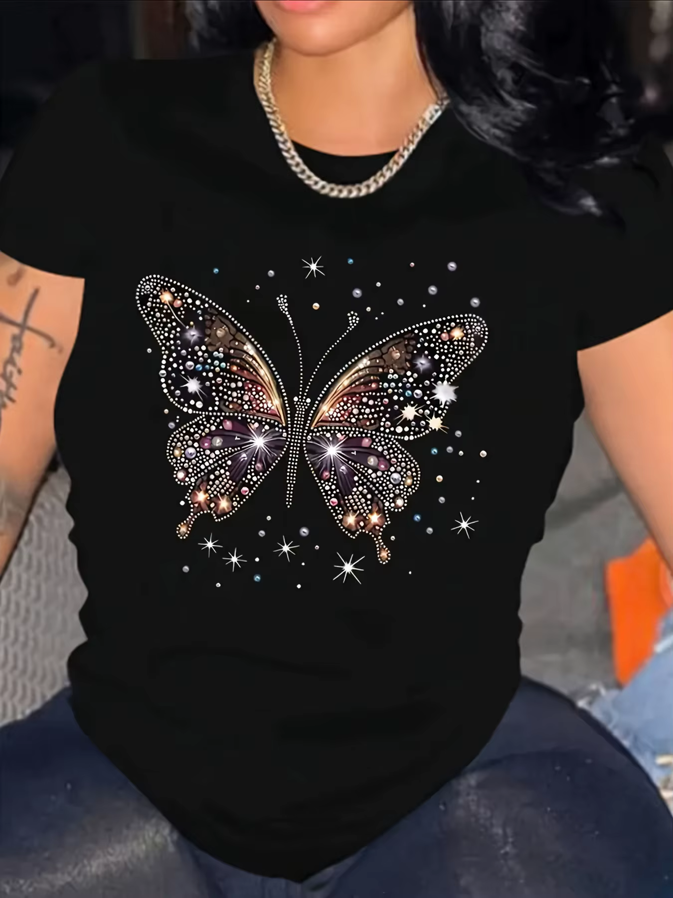T-Shirt papillon doux pour femmes, décontracté, manches courtes, col rond, coupe régulière, imprimé 