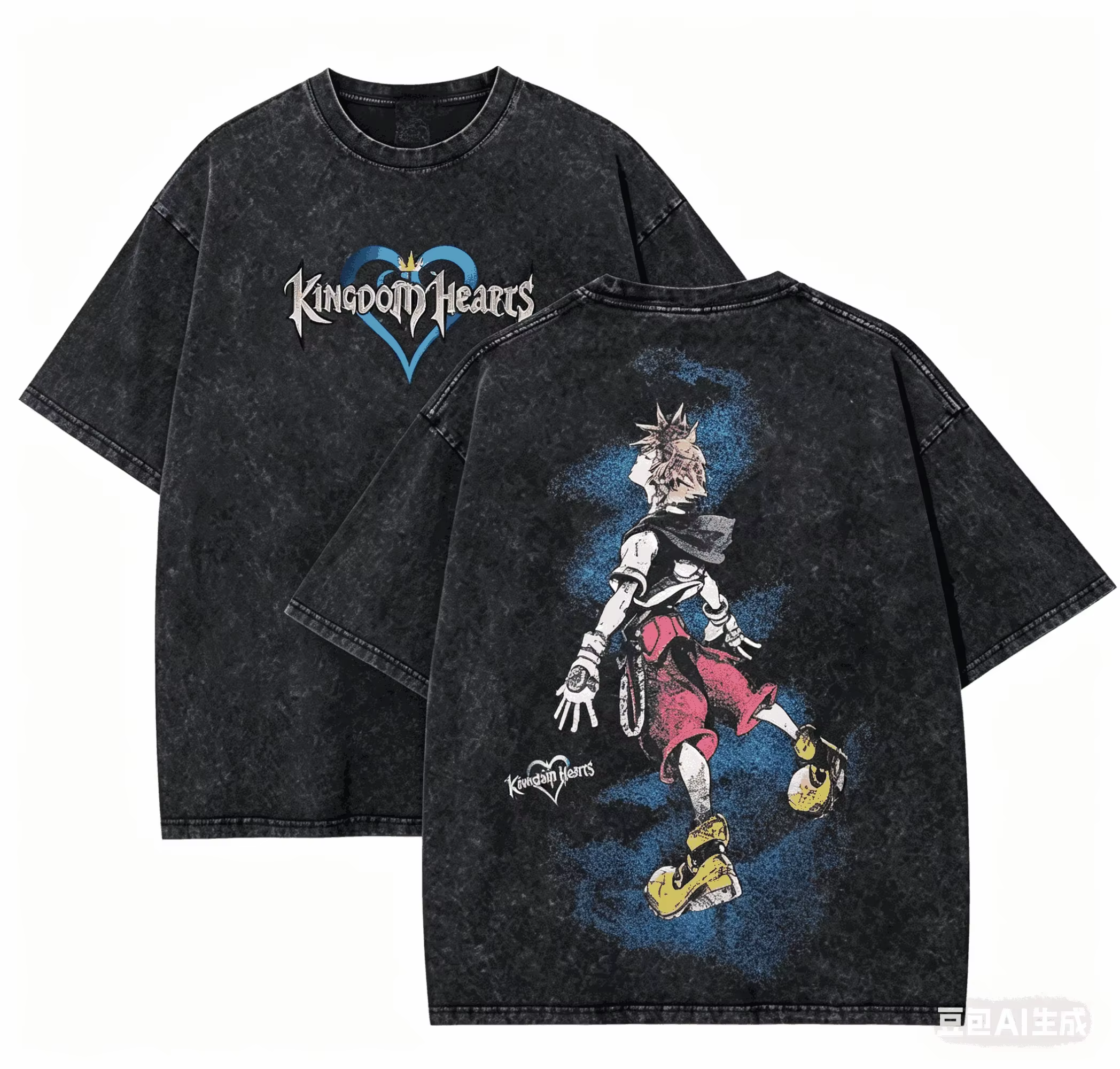 T-shirt délavé Kingdom Hearts, nouveau modèle 2026, vêtement de personnalité, tenue toute l'année, s