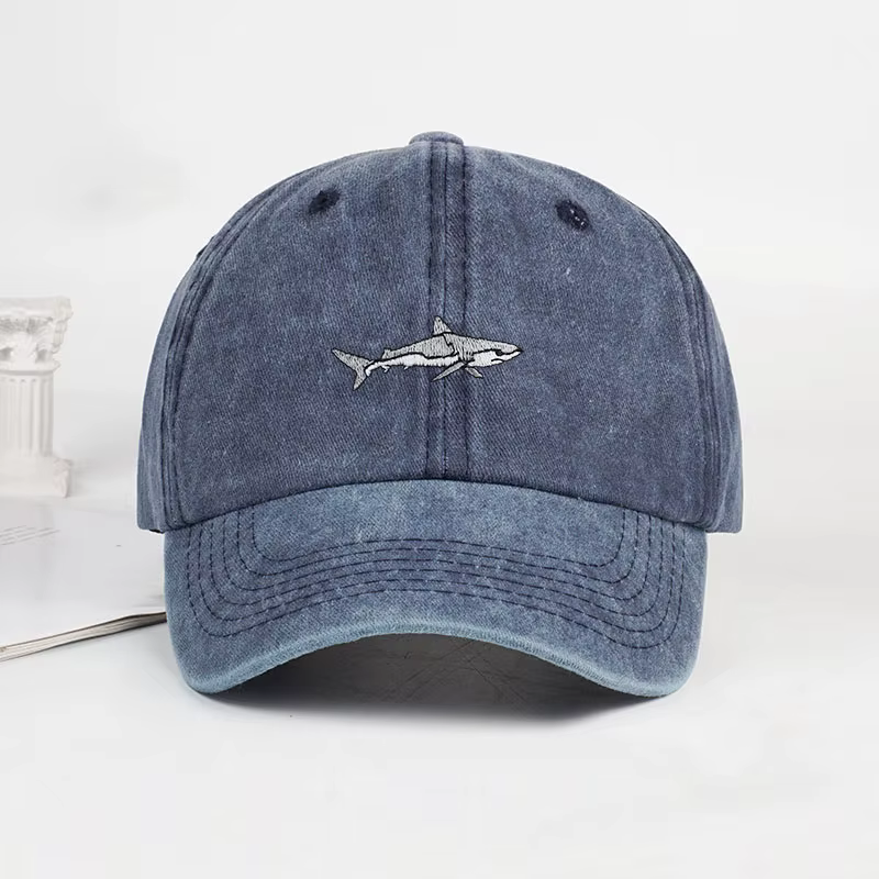 Casquette de baseball brodée MLFO Shark, pré-lavée : Casquette d'été à large bord, casquette décontr