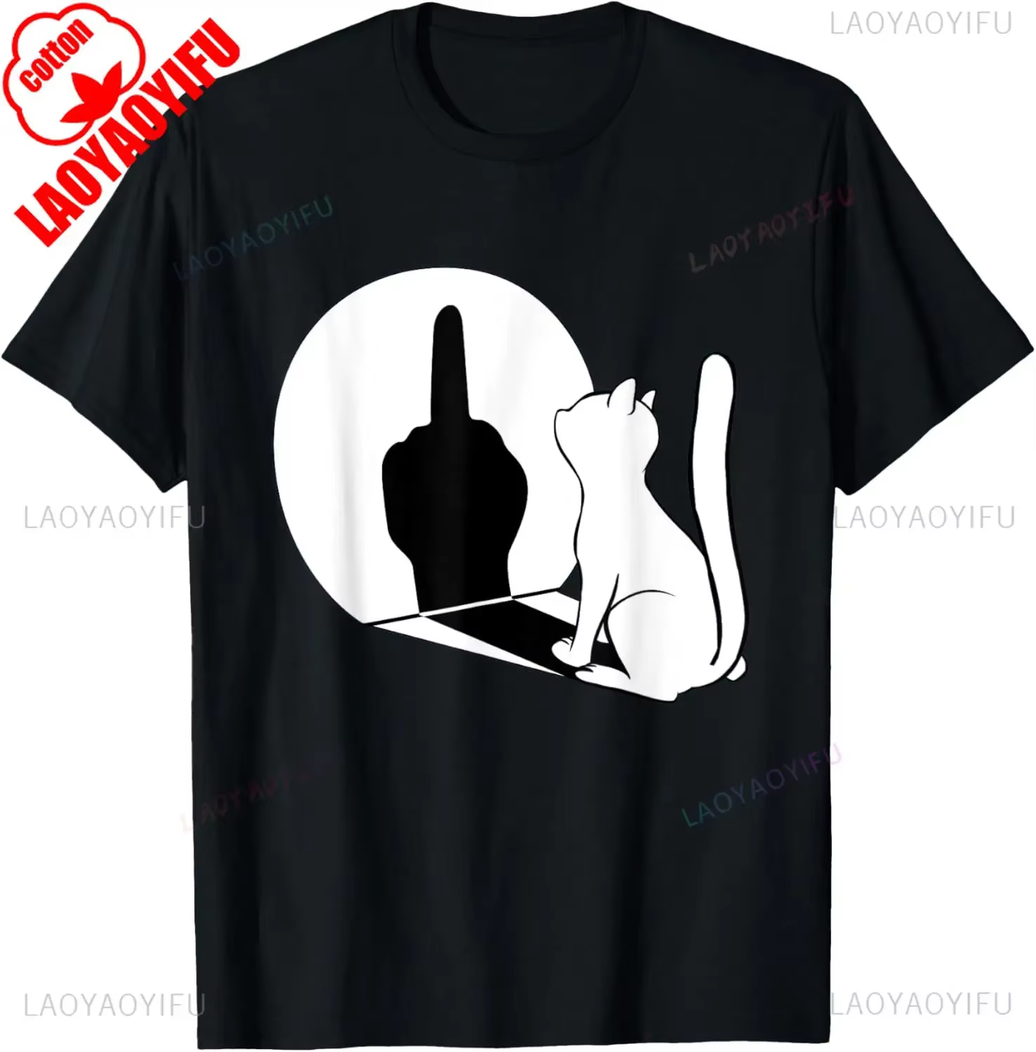 T-shirt en coton pour homme à manches courtes et col rond, motif chat avec doigt d'honneur, cadeau a