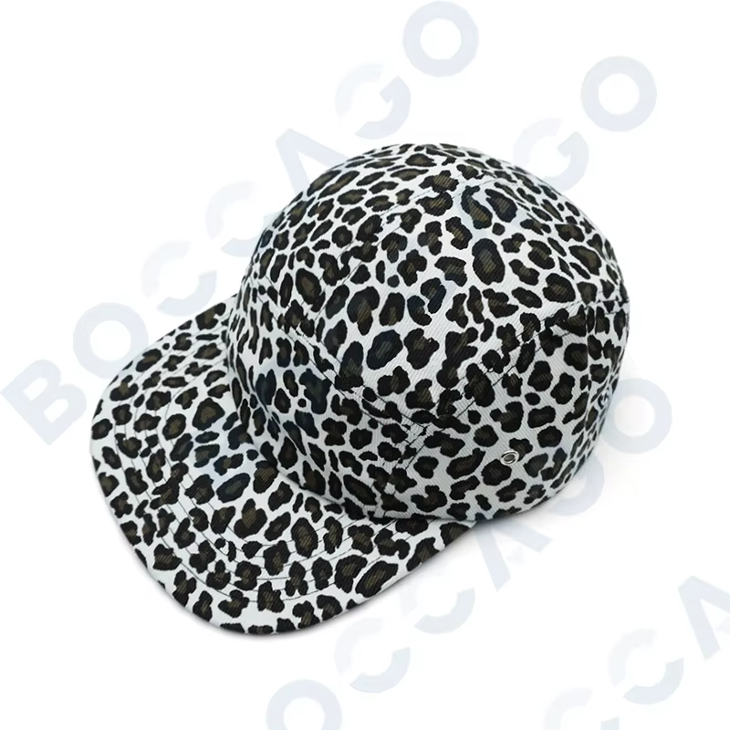 Casquette de baseball en coton à imprimé léopard, à visière plate, 5 panneaux, respirante et réglabl
