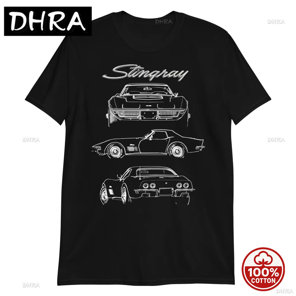 T-shirt vintage Corvette Stingray C3 1970 LT-1 avec motif personnalisé, vue avant et arrière, cadeau