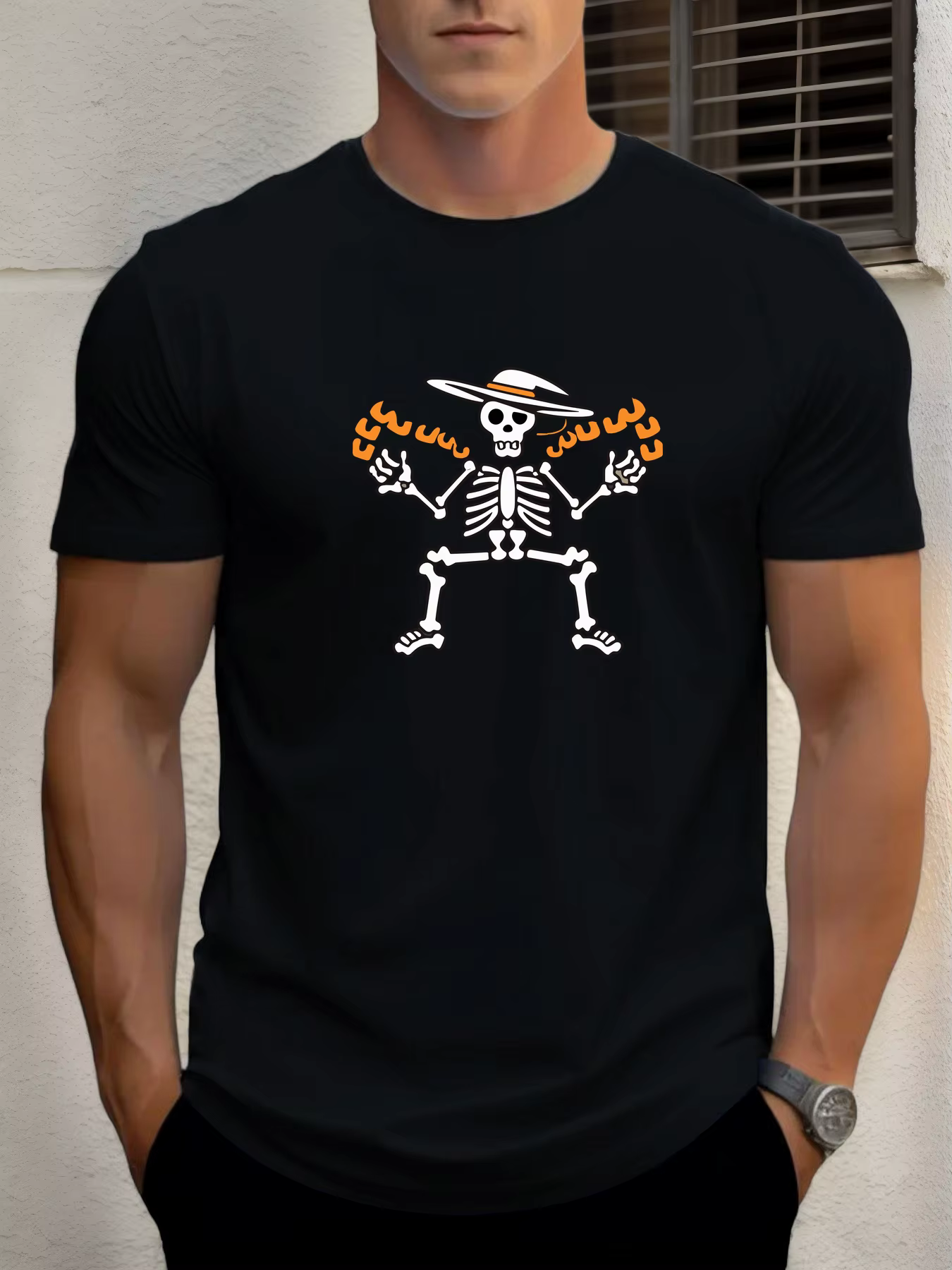 T-shirt pour hommes crâne 100 % coton imprimé graphique été col rond t-shirt décontracté respirant s