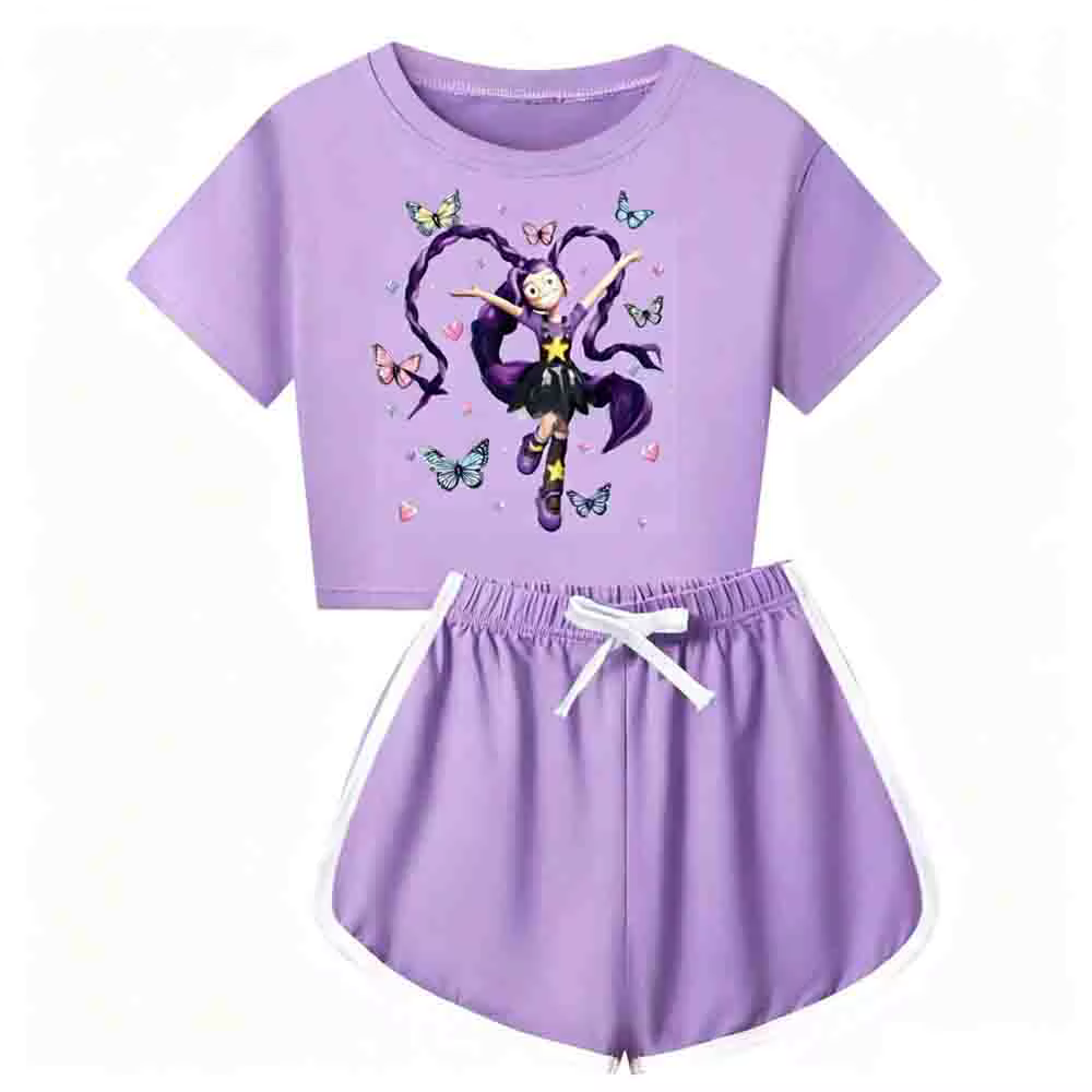 Ensemble haut court et short imprimé Lily Lovebraids pour enfants filles, pyjama d'été doux, survête
