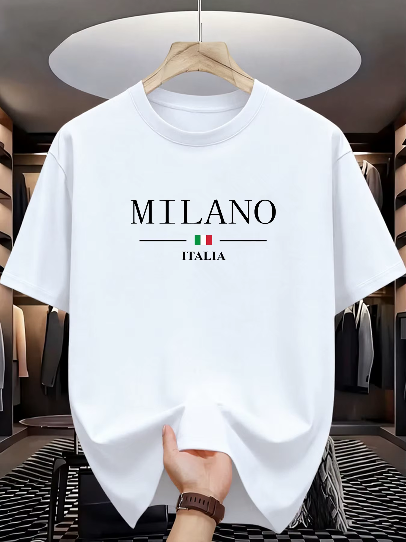 T-shirts pour hommes à col rond en polyester respirant, imprimé italien Milan, hauts légers à manche