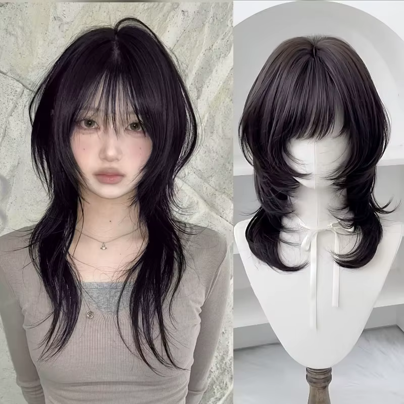 Perruque synthétique pour femmes, postiche de 18 pouces, coupe de cheveux mulet à plusieurs niveaux,