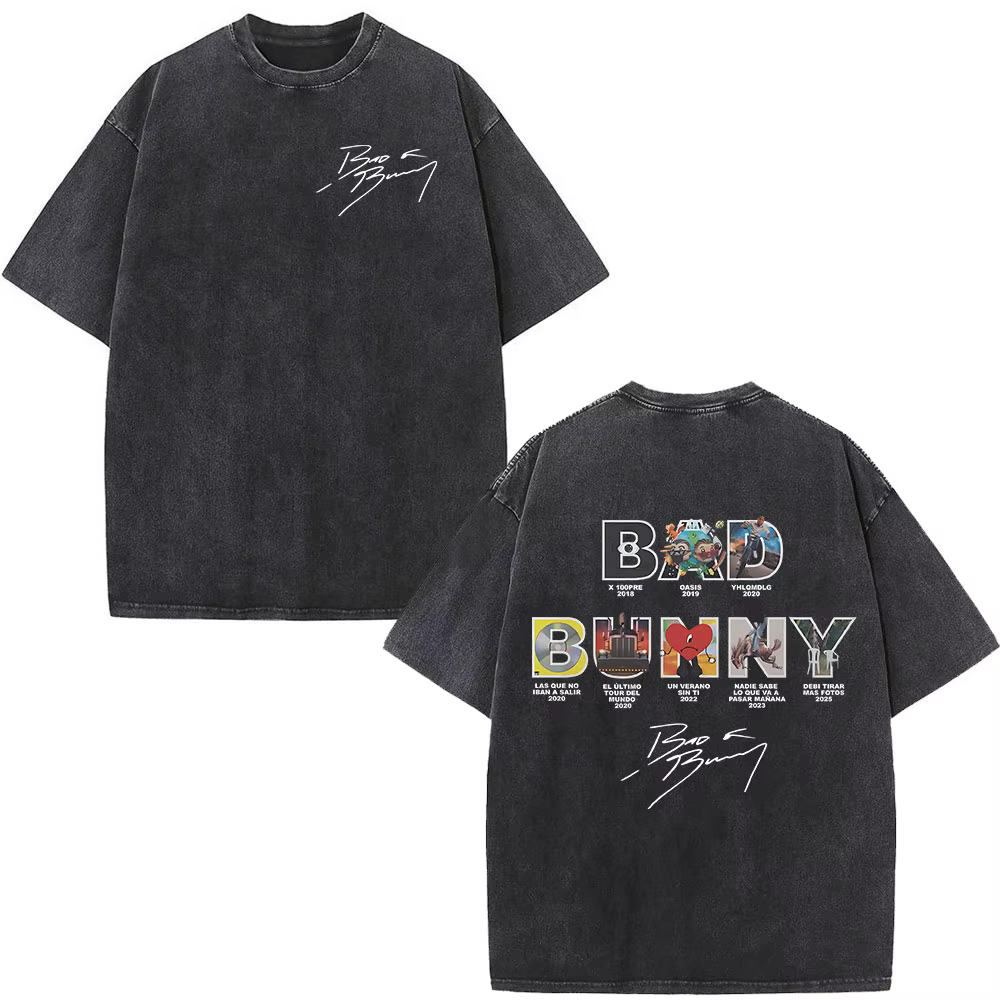 Rappeur Bad Bunny Album couverture impression T-shirt Debi Tirar Mas Fotos DTMF lavé Vintage T-shirt