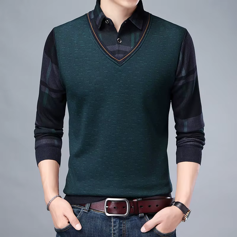 WinterONFA-Pull en tricot à manches longues pour hommes, pull optique, col rabattu, pull à fond, pul