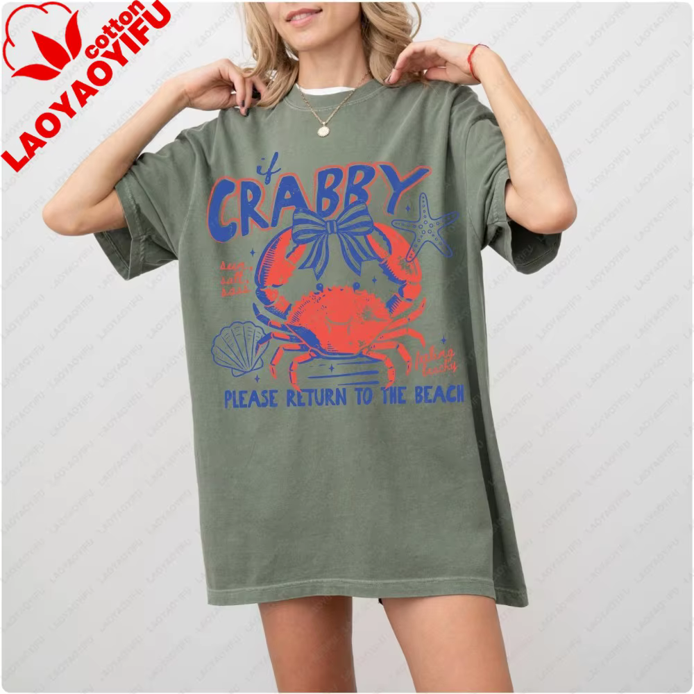 T-shirt Crab Beach, humoristique, pour les vacances en bord de mer, vêtements d'été sur le thème de 