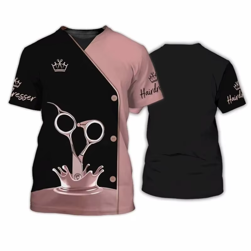 Barbier coiffeur modèle T-Shirt pour femmes Salon esthéticienne 3D imprimé t-shirts été hauts amples