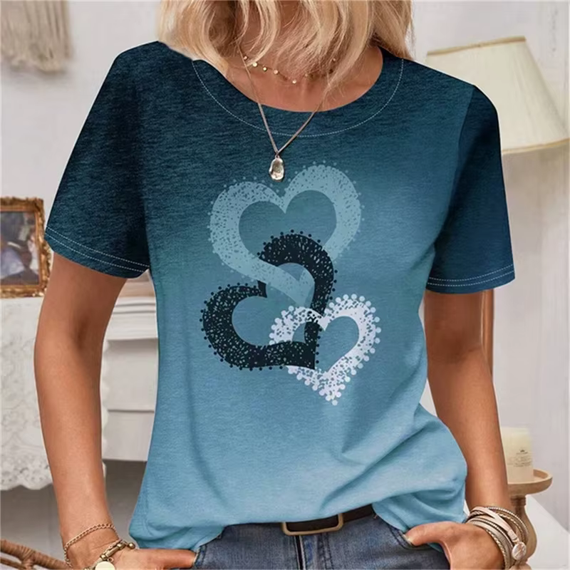 T-shirt à motif d'amour de coeur pour les femmes, t-shirts College en 3D colorés, été, t-shirt à man