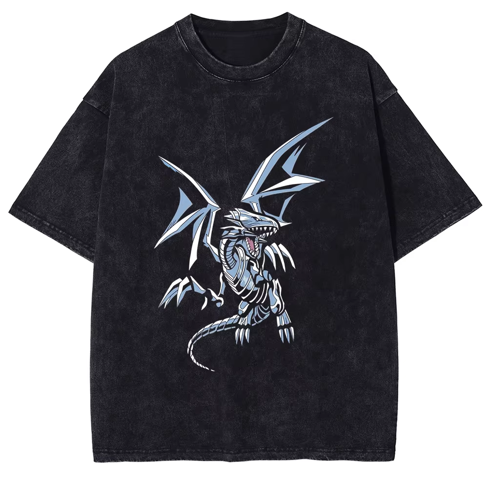 T-shirt vintage délavé pour homme, imprimé Yugioh Dark Magician Girl, streetwear Harajuku, col rond 